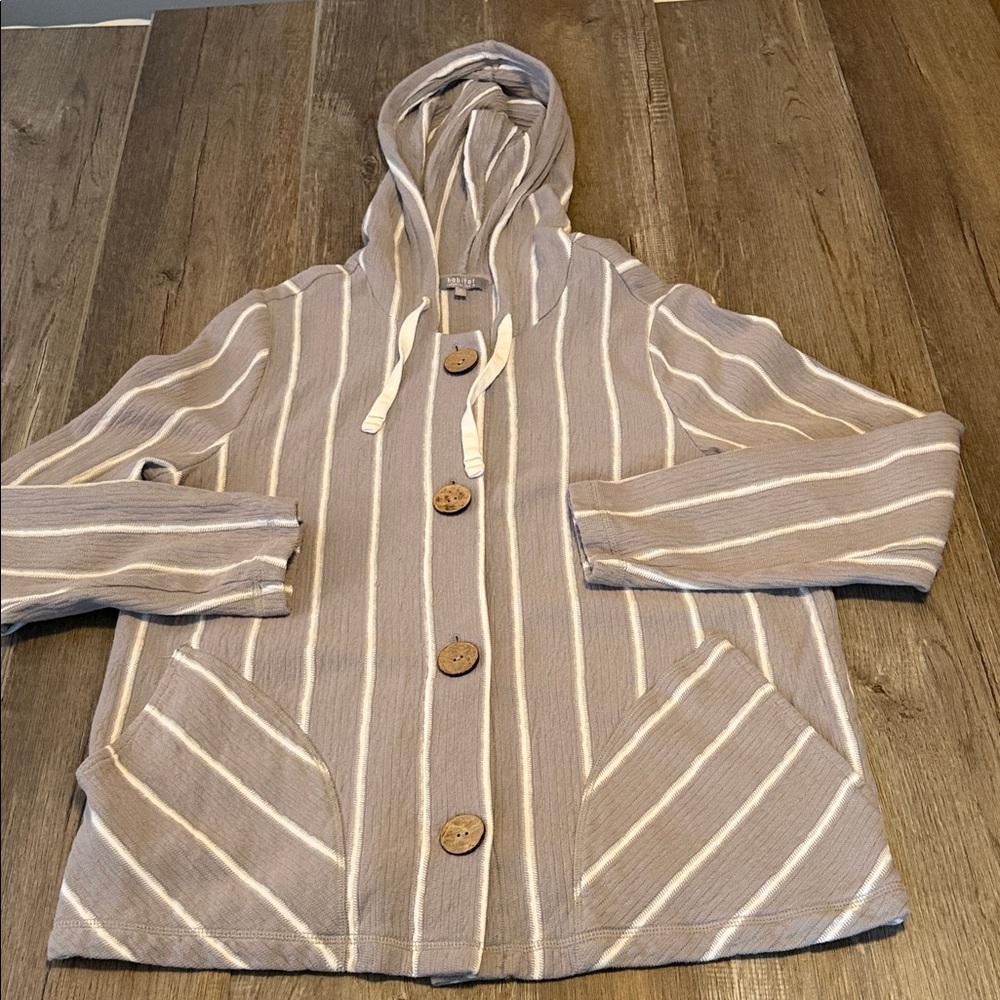 Habitat Grey and White Striped Hooded Shirt